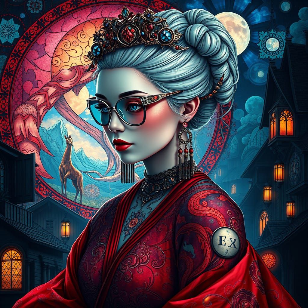 Mysterious Medieval Lady Godiva in Cyberpunk Style