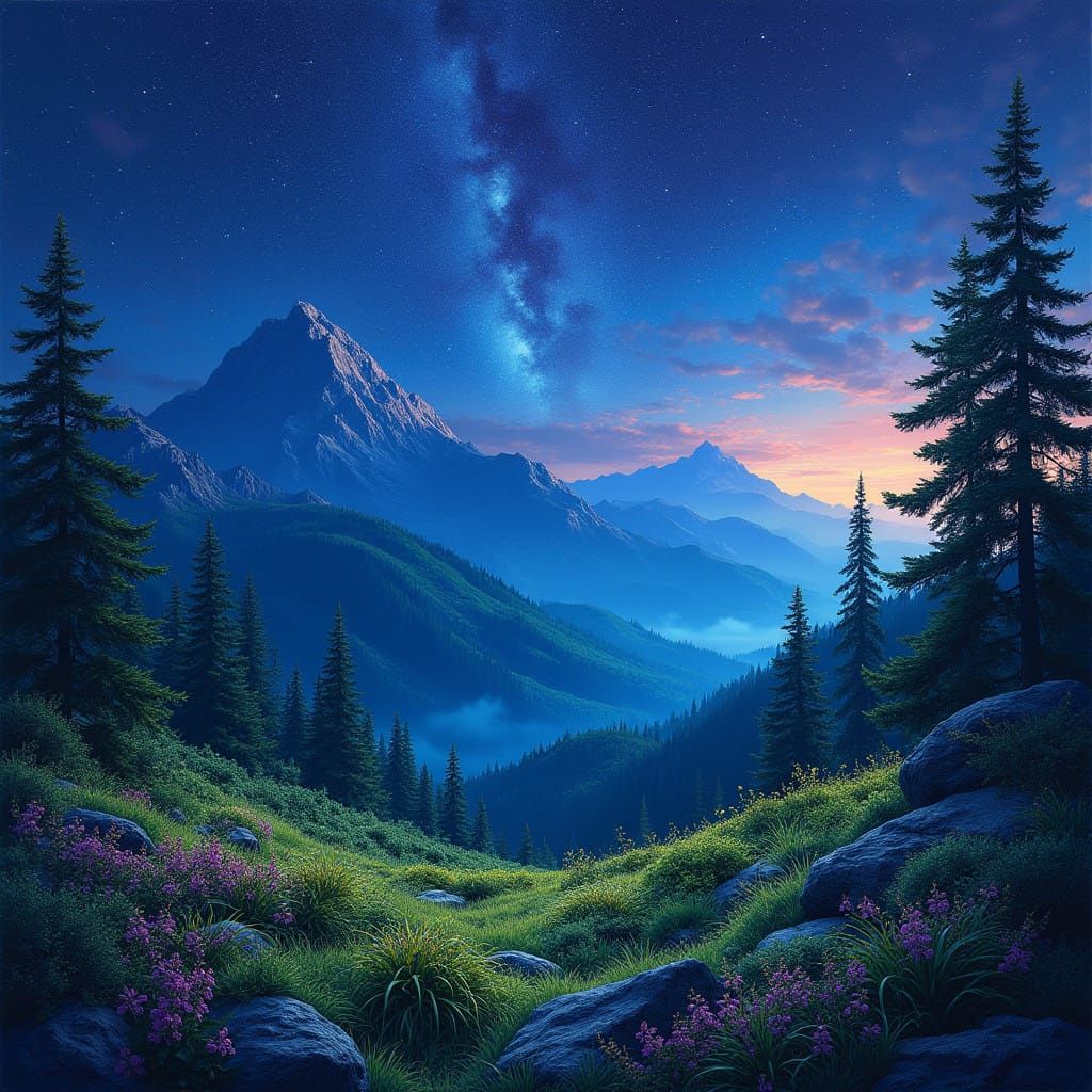 Fantasy World Night Landscape in Jewel Tones