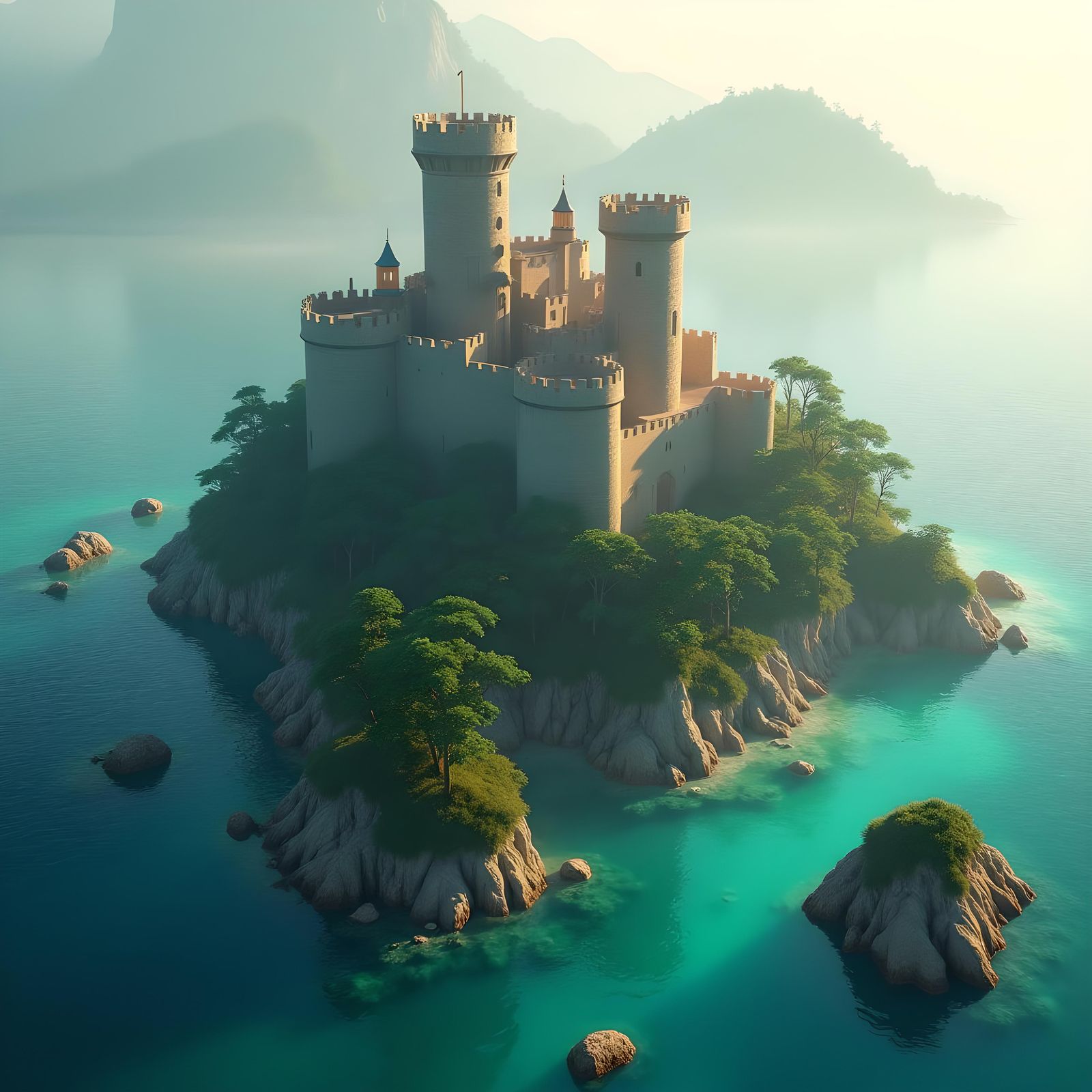 Animated Island Castle with Lookouts: 3D Game Art
