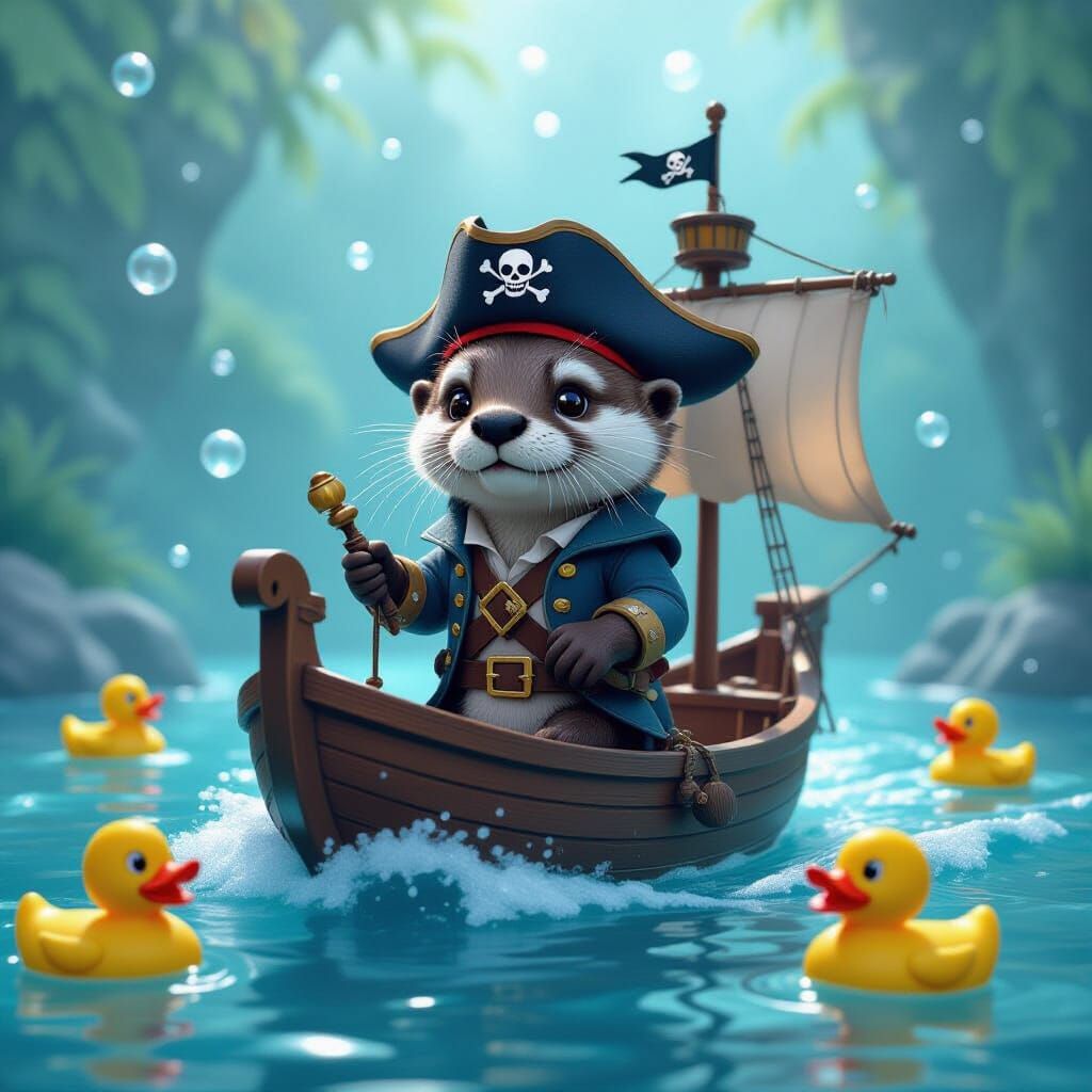Mischievous Otter Pirate Captains Bathtub Galleon
