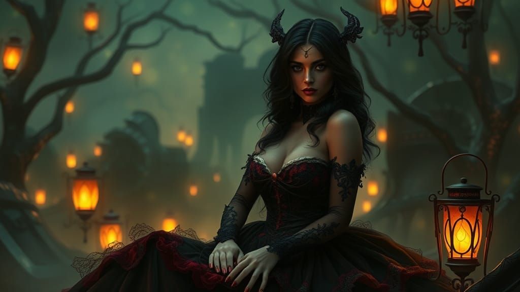 Gothic Temptress in Sci-Fi Realm, as Surrealist Art