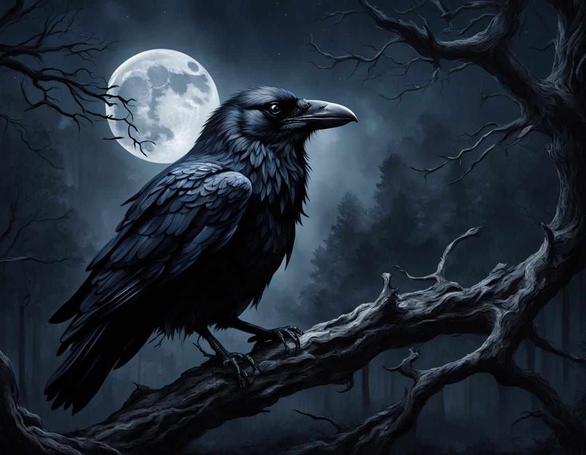 Wolf Raven Metamorphosis in Moody Mystical Forest