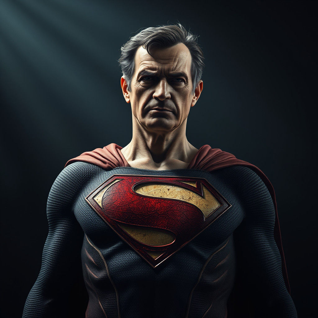 Aged Superman in Dramatic, High-Contrast Rendering