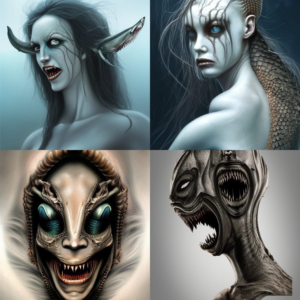 Horror Mermaid of the Deep, Grotesque Digital Art