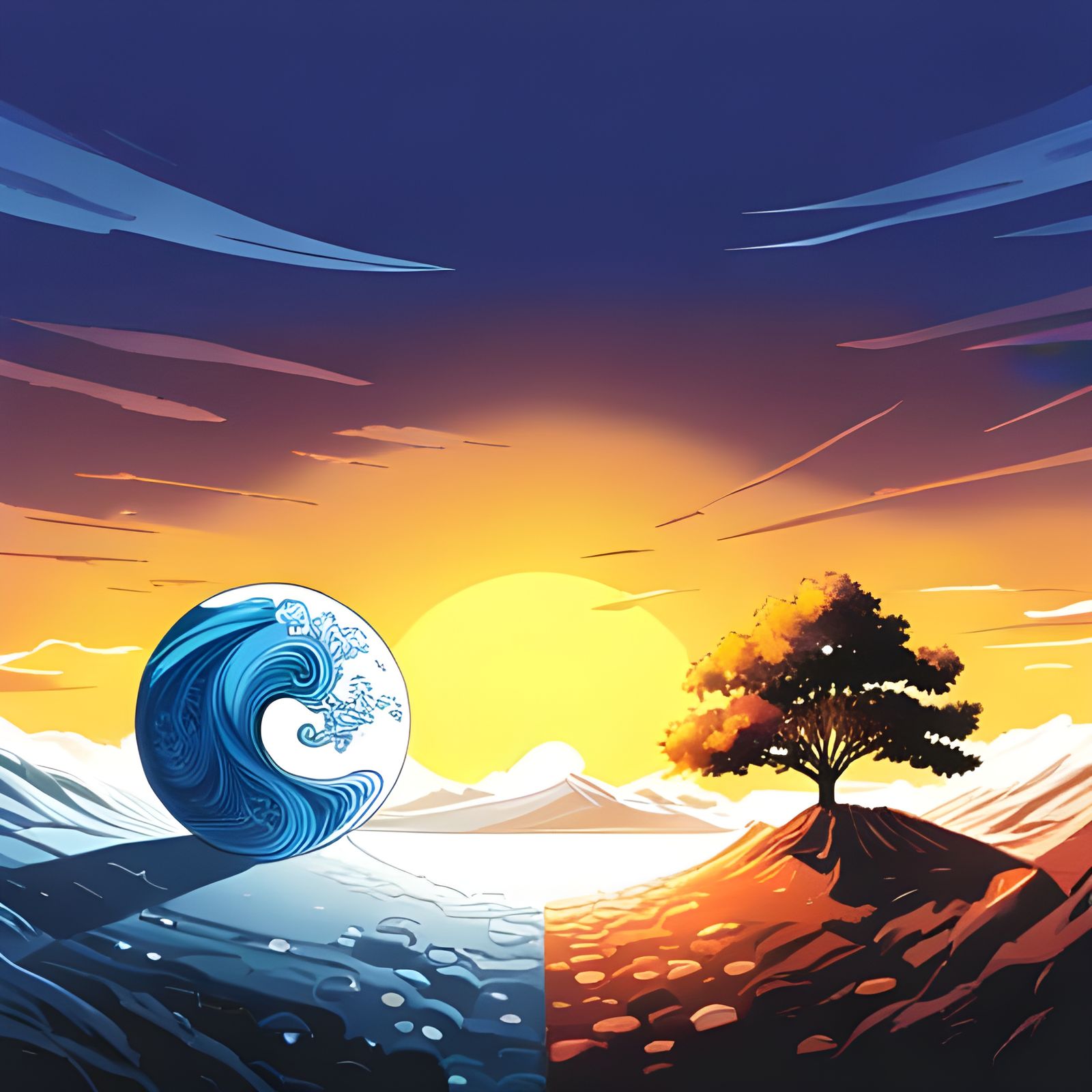 Yin-Yang of Seasons in Comic Book Style