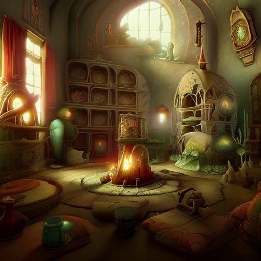 Cozy Vintage Living Room in Storybook Watercolor Style