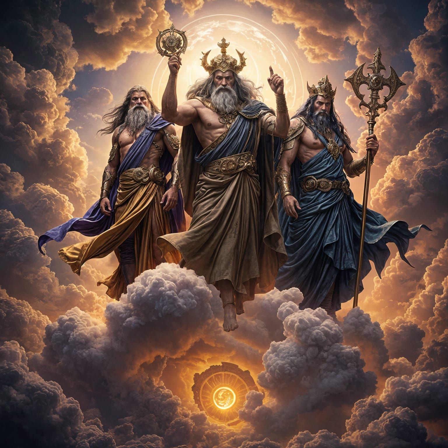 Olympian Gods Ascending to Cloudy Realms in Dark Fantasy Art