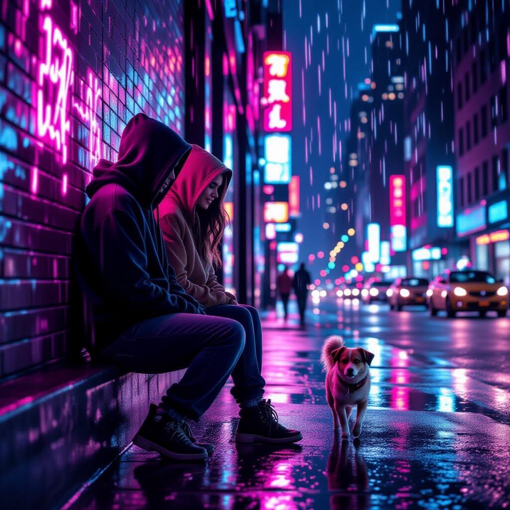 Neon Nightlife: Friends in a Retro Cityscape