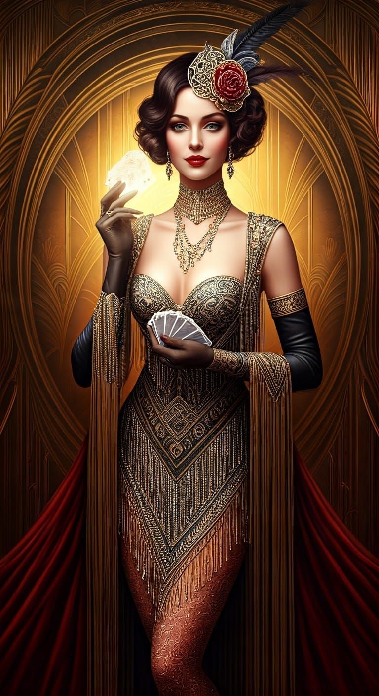 Cyberpunk Poker Game with Art Deco Aristocrat