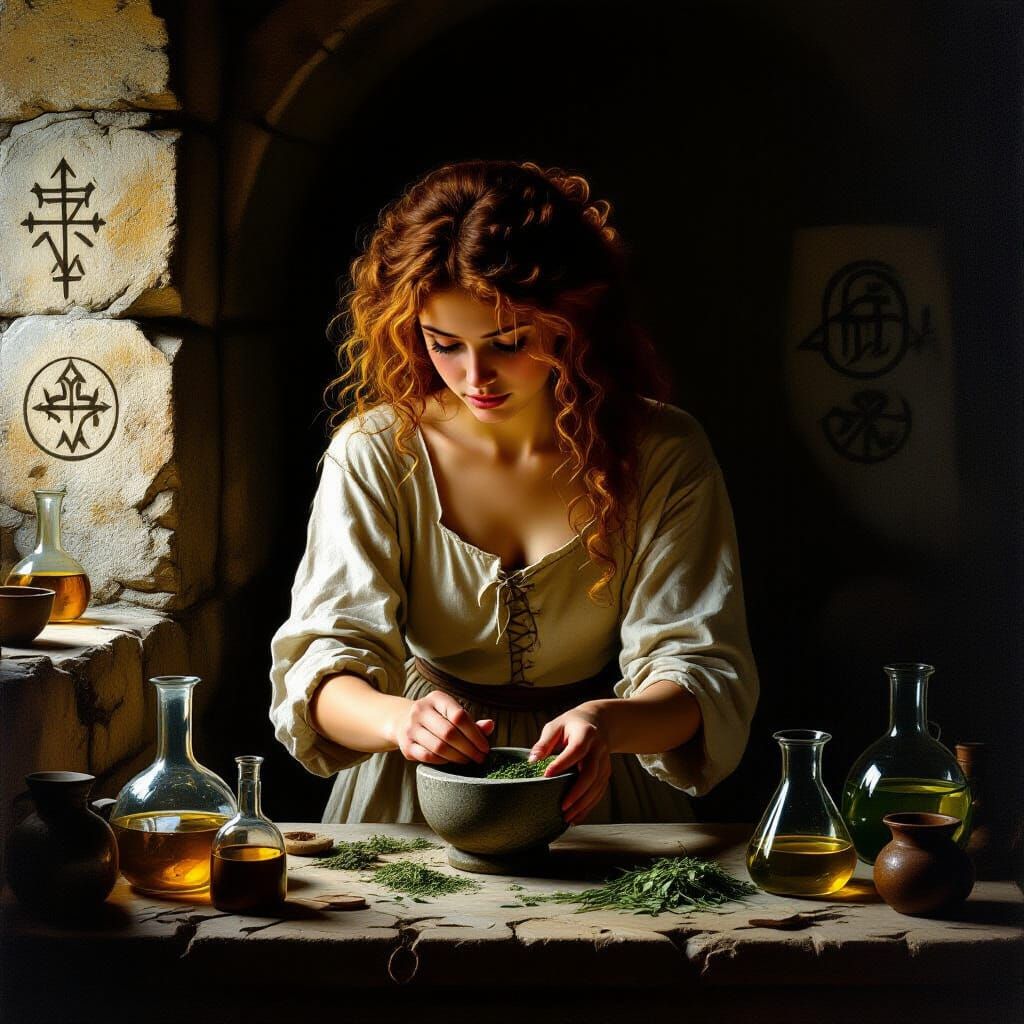 Medieval Alchemist's Workshop in Dramatic Lighting