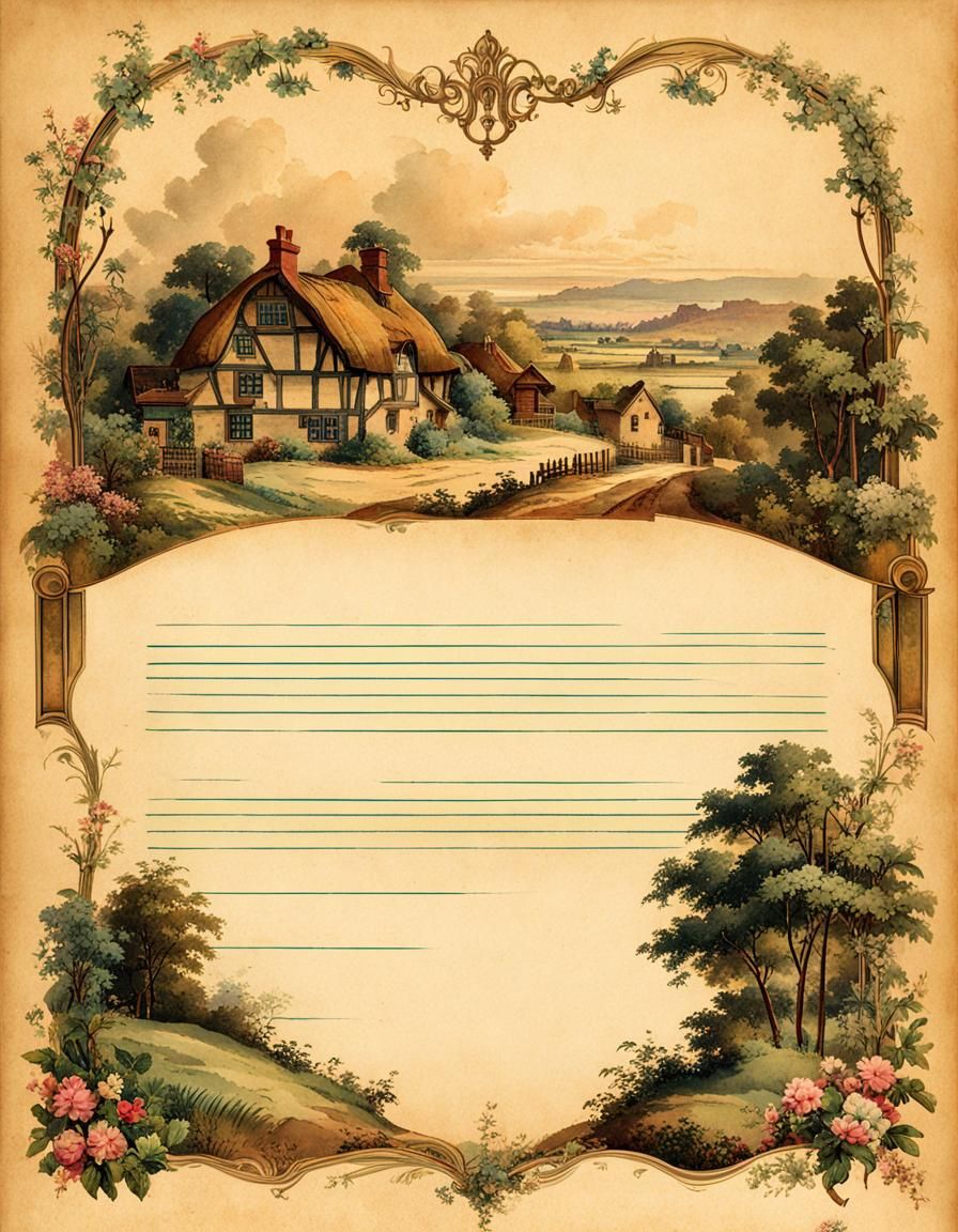 Vintage Letterhead with English Countryside Illustration
