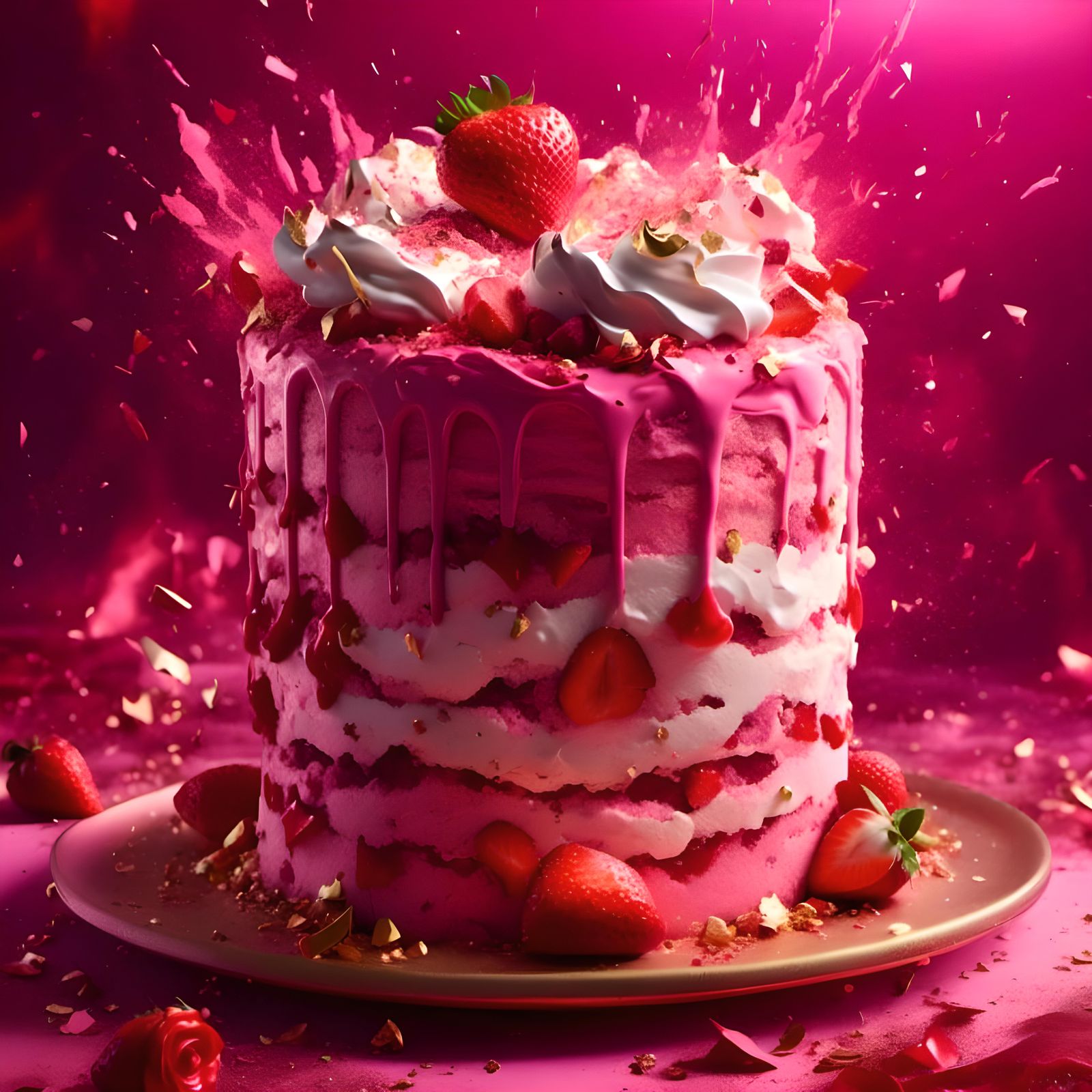 Magical Strawberry Cake with Gold Star Explosion
