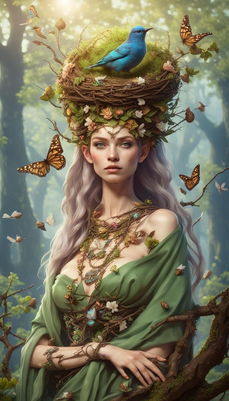 Dryad Empress with Bird Nest Crown in 3D