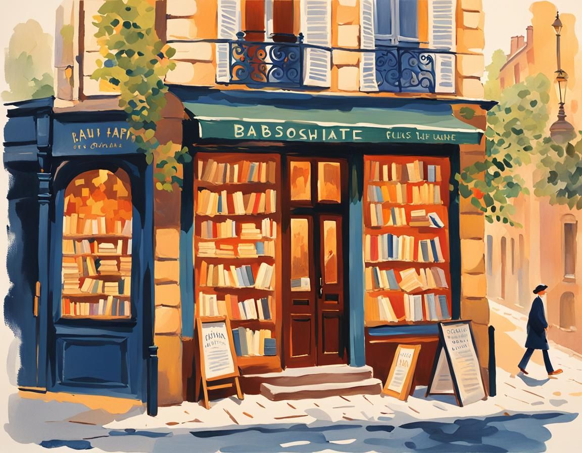 Whimsical Parisian bookshop storefront