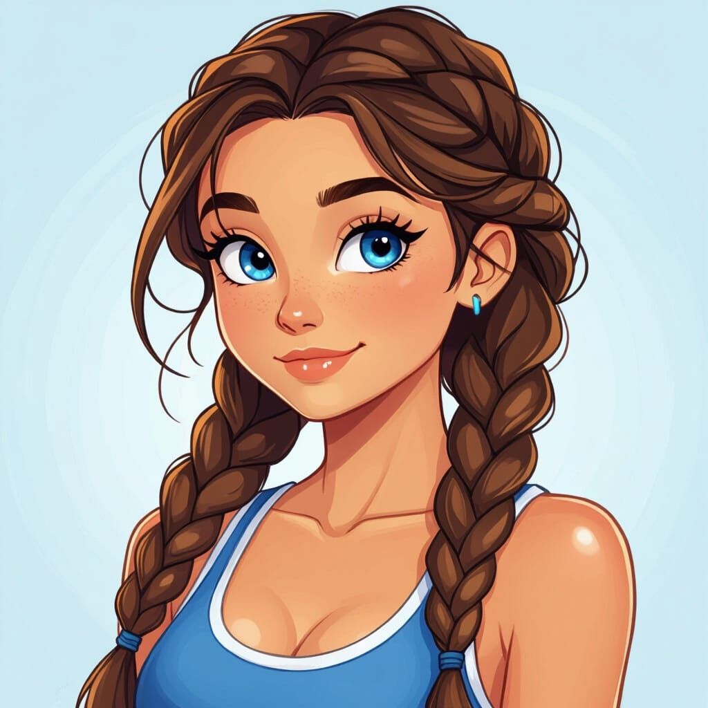 Xbox Style Cartoon Girl Profile Picture with Bubble Braids