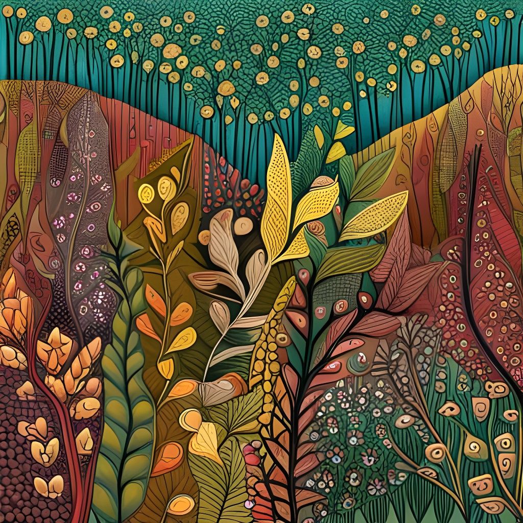 Botanical Forest Flora in Art Brut Style