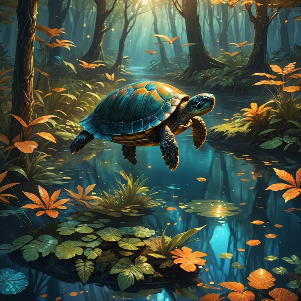 Shiny Turtle in Mystical Forest Concept Art