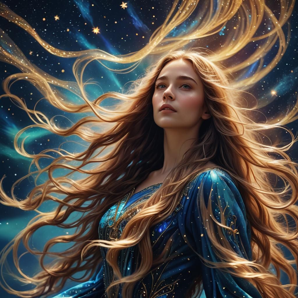 Fantastical Portrait of Woman with Aurora Hair