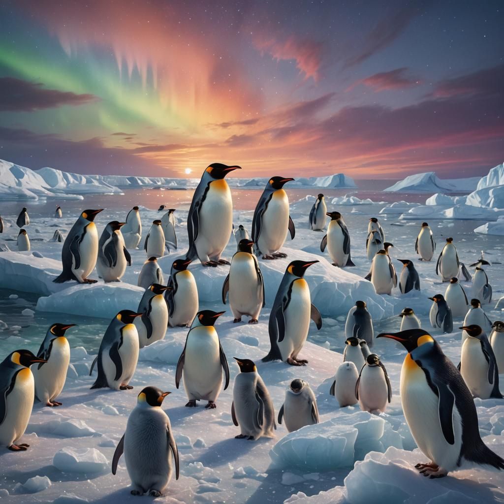 Elegant Penguin Colony on Antarctica's Icy Shores in Vibrant...