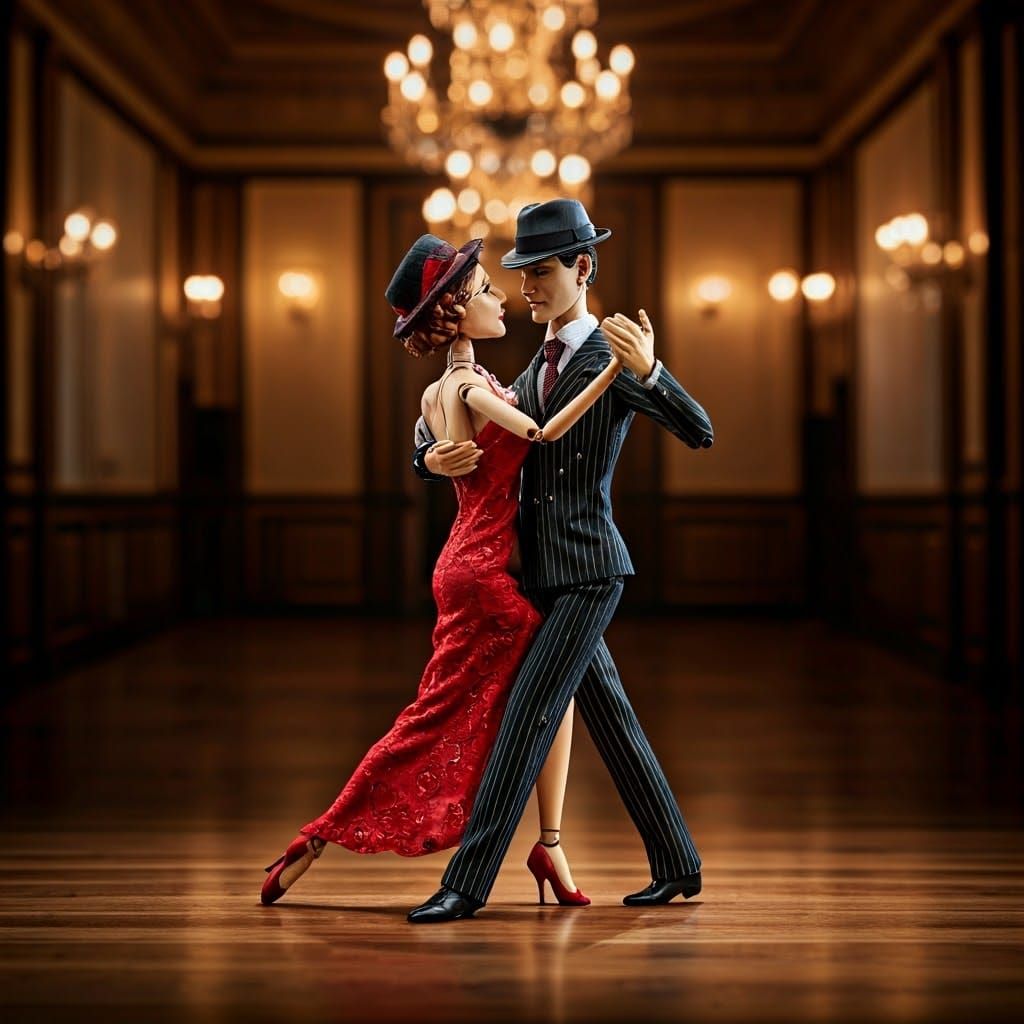 Tango String Puppets in Dramatic Ballroom
