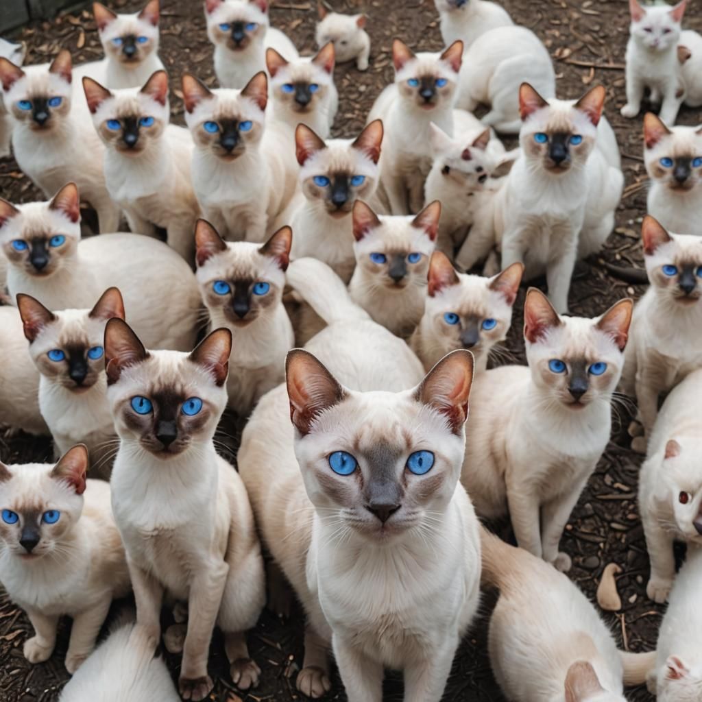 White Siamese Cats Roaming Under Moonlight