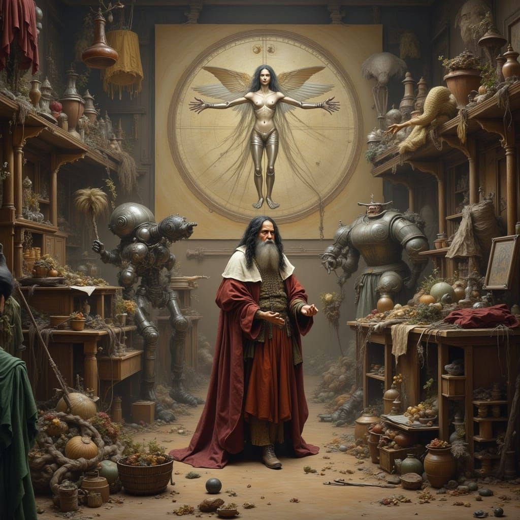 Da Vinci's Renaissance Workshop in Hyperreal Style