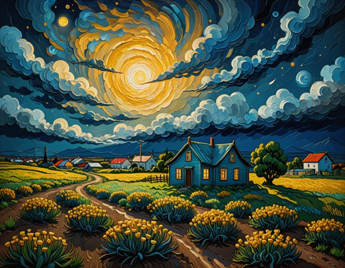 Desolate Reykjavik Farmhouse Under Starless Sky in Van Gogh ...