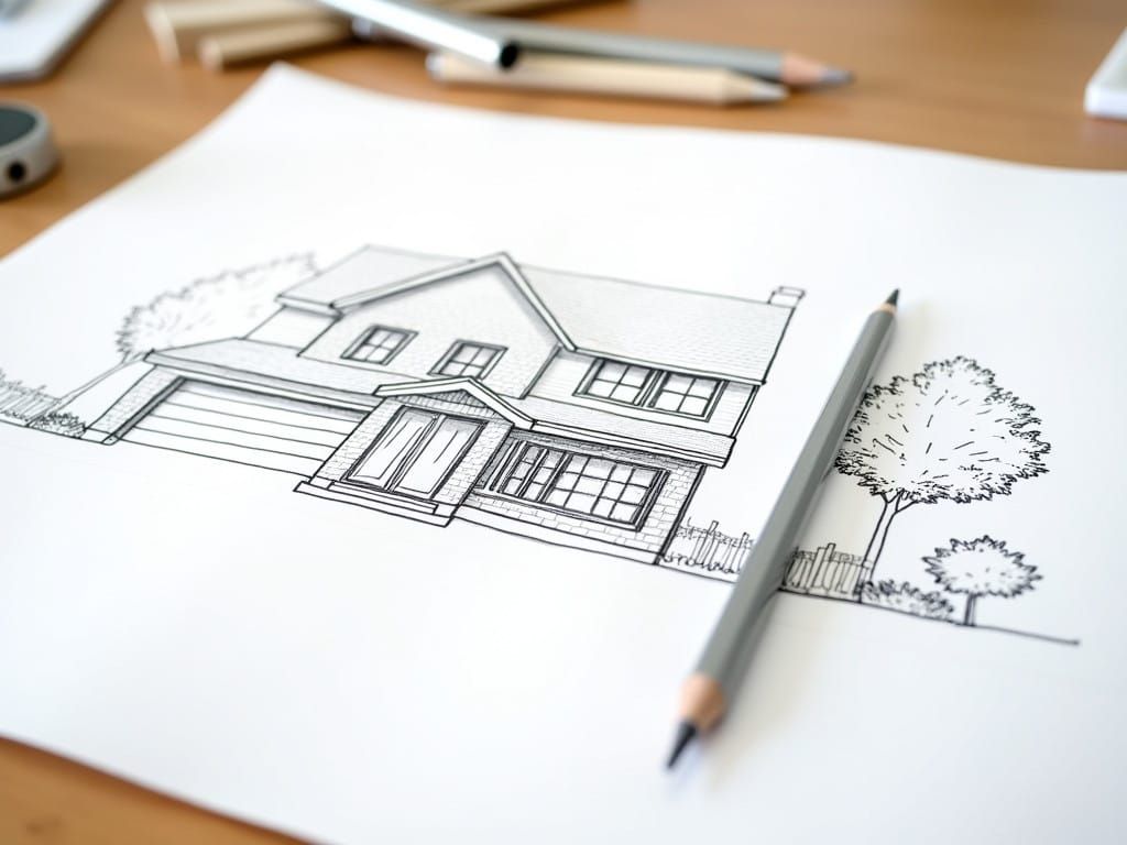 Photorealistic Architect's Drawing of Two-Story Home Facade
