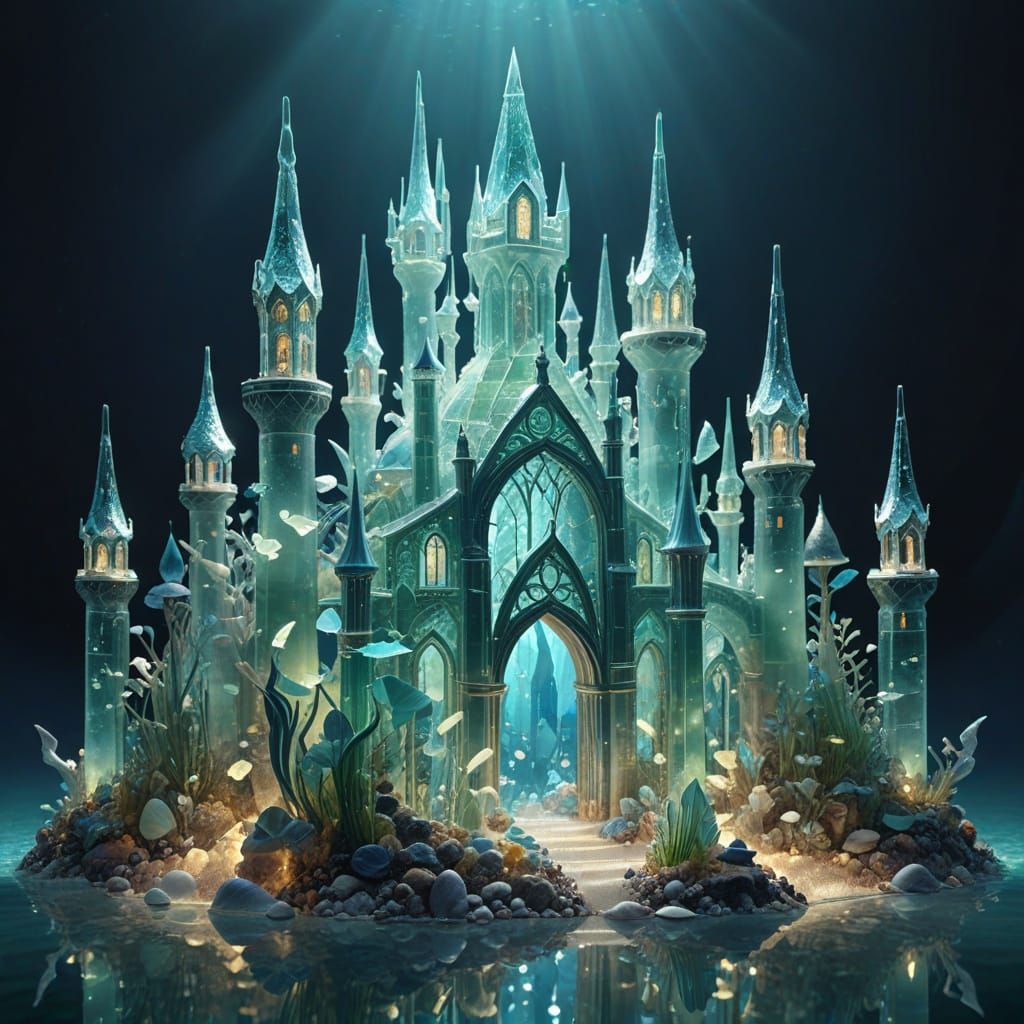 Underwater City of Sea Glass in Art Nouveau Style