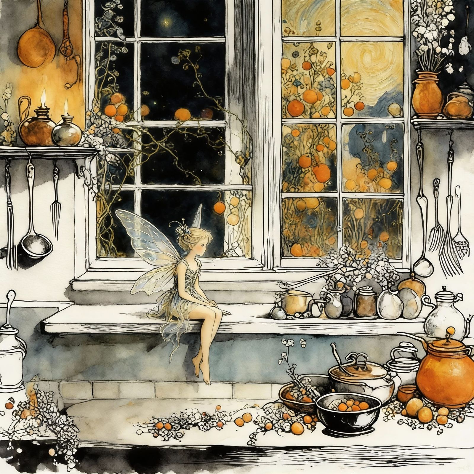 Tiny Fairy on Kitchen Windowsill in Macro Photography