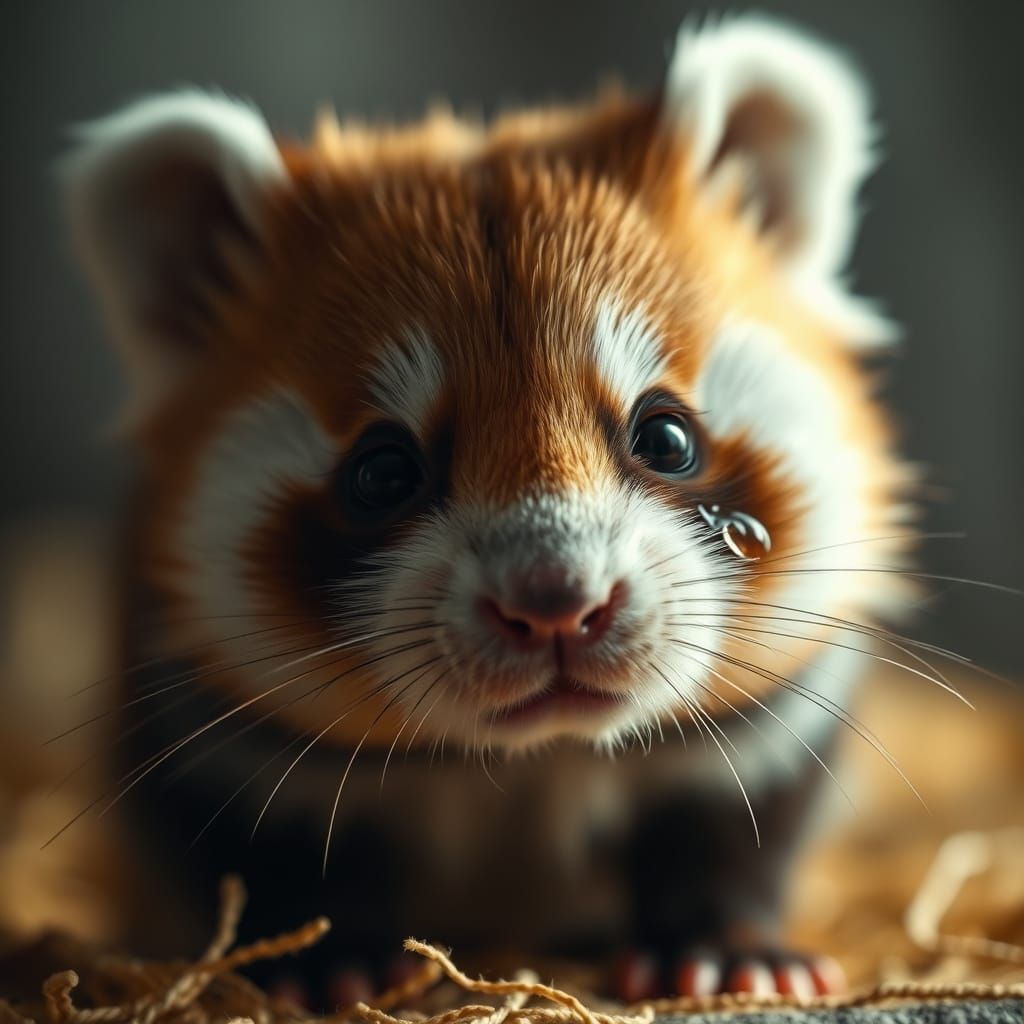 A Panda's Tearful Moment in Moody, High-Contrast Lighting