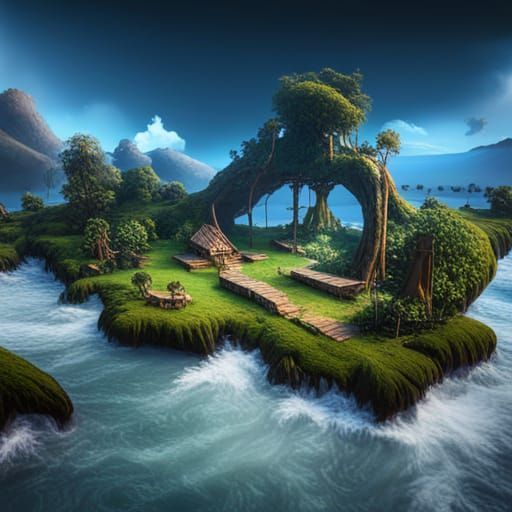 Lush Island Wildlife in Detailed Matte Painting