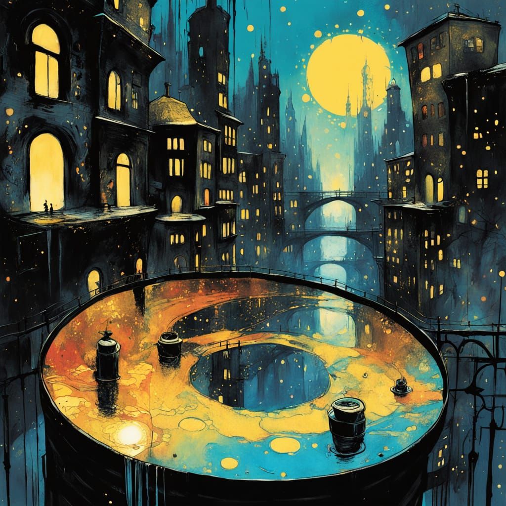 Surreal Cityscape with Ethereal Figure