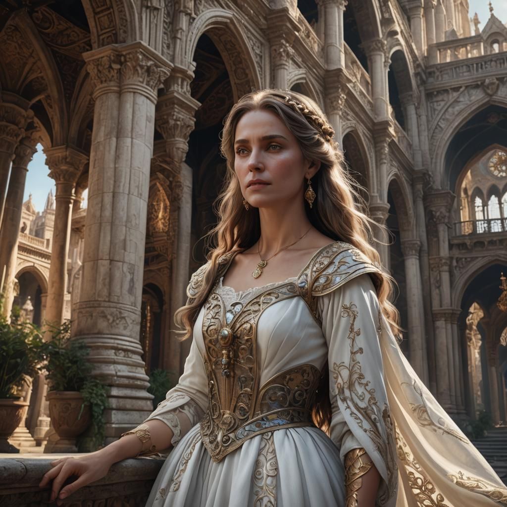 Regal Renaissance Woman Amidst Intricate Architecture