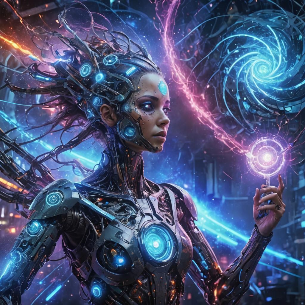 Futuristic Character Embodies Chaos Theory in Cyberpunk Styl...