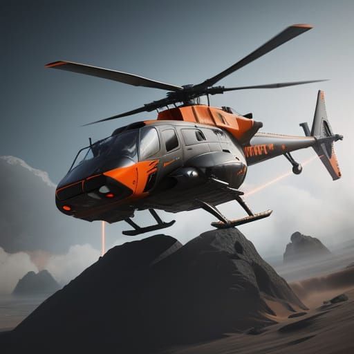 Battle-Hardened Terminator Hunter Killer Helicopter in Orang...