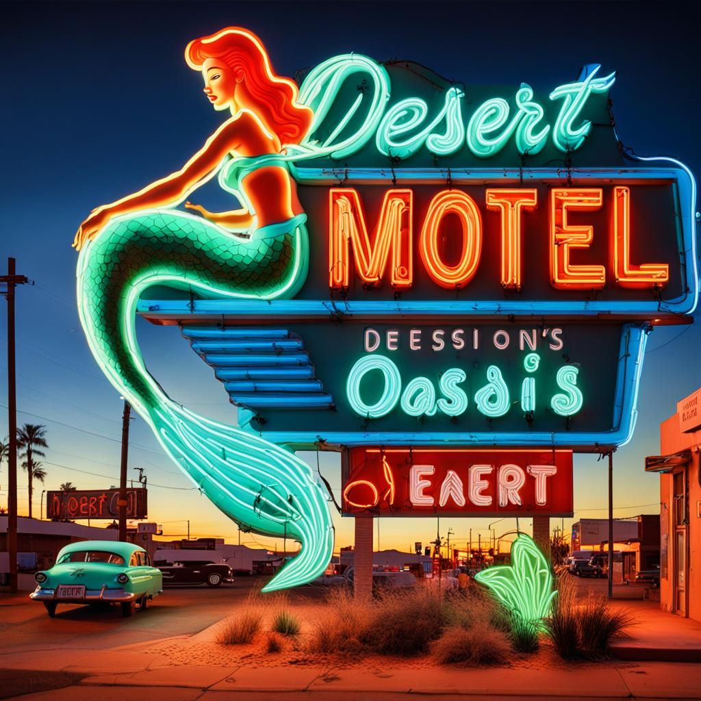 1950s Neon Mermaid Motel Sign in Arizona