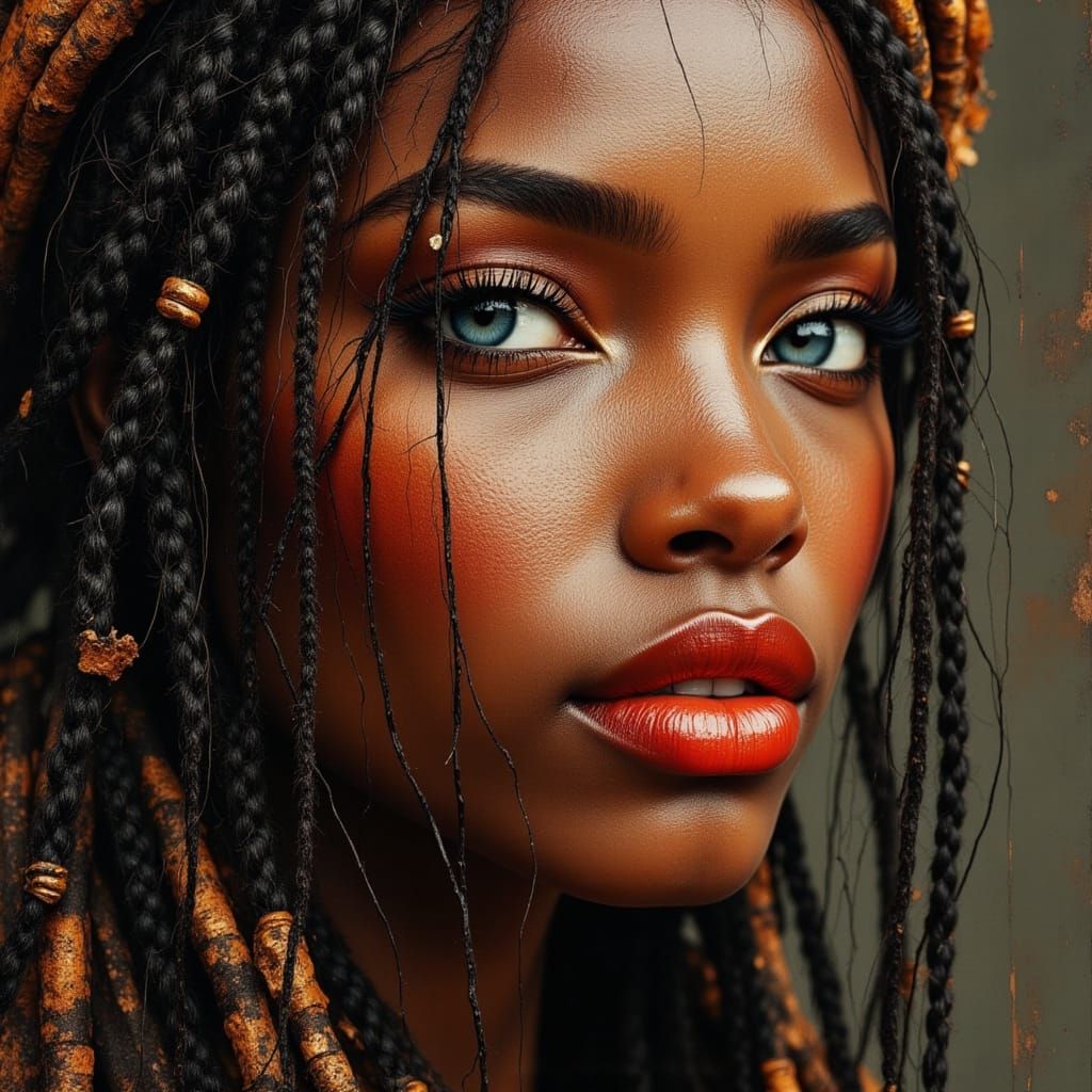 African Goddess Portrait with Mesmerizing Blue Eyes