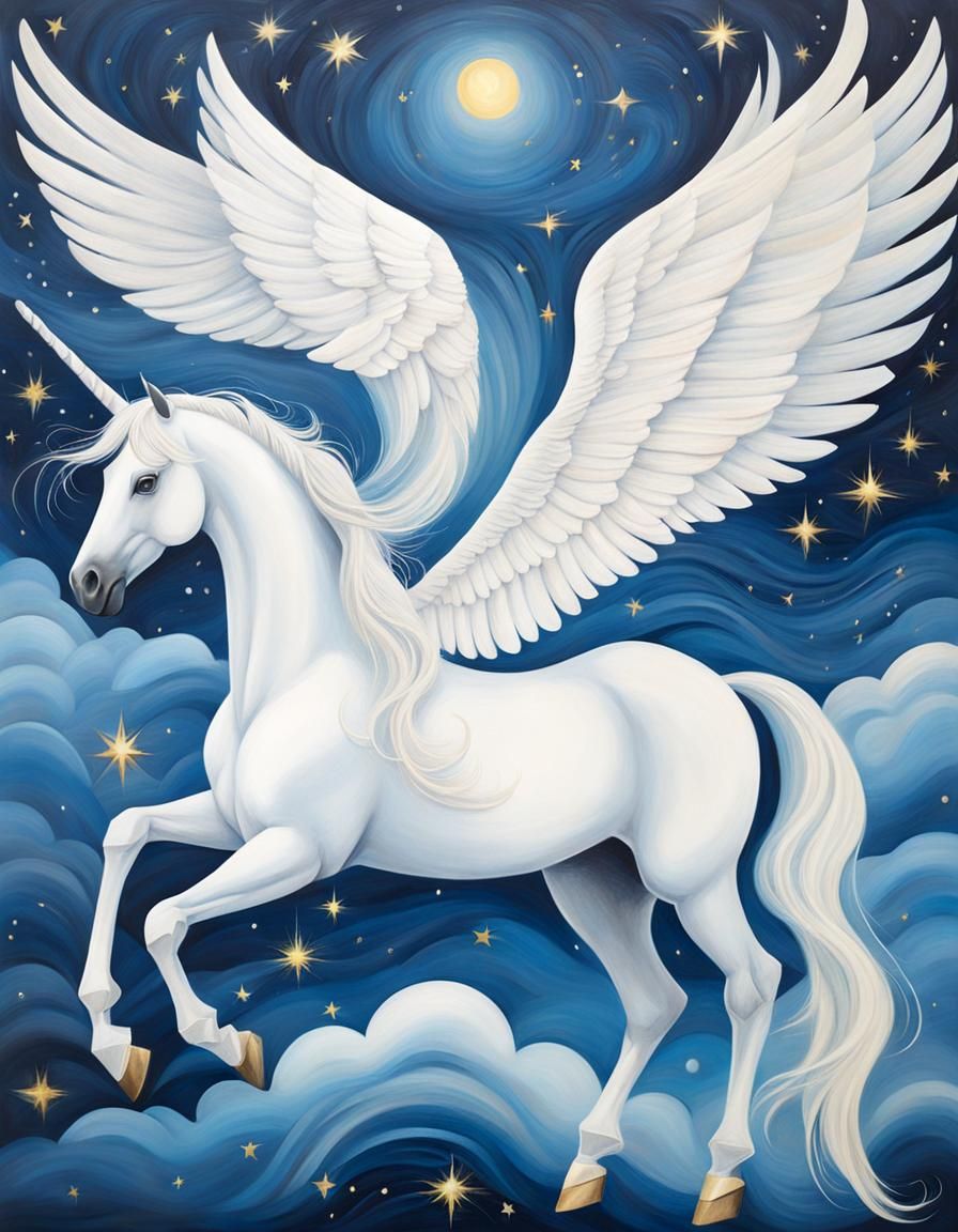 Pegasus Soaring Through Starlight: Surrealist Style