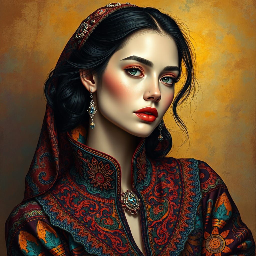 Ornate Portrait of a Woman in Klimt Style