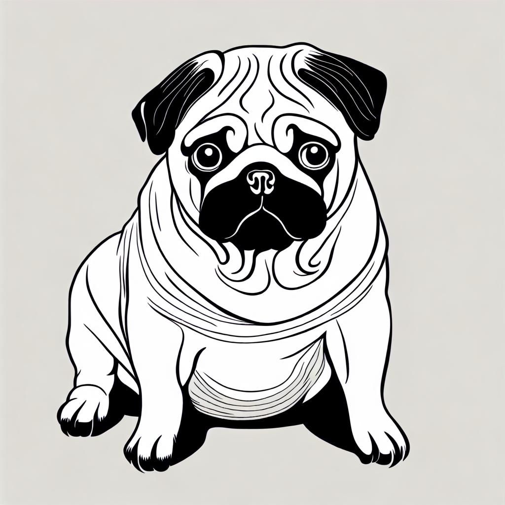 Simple Line Art Drawing of a Pug