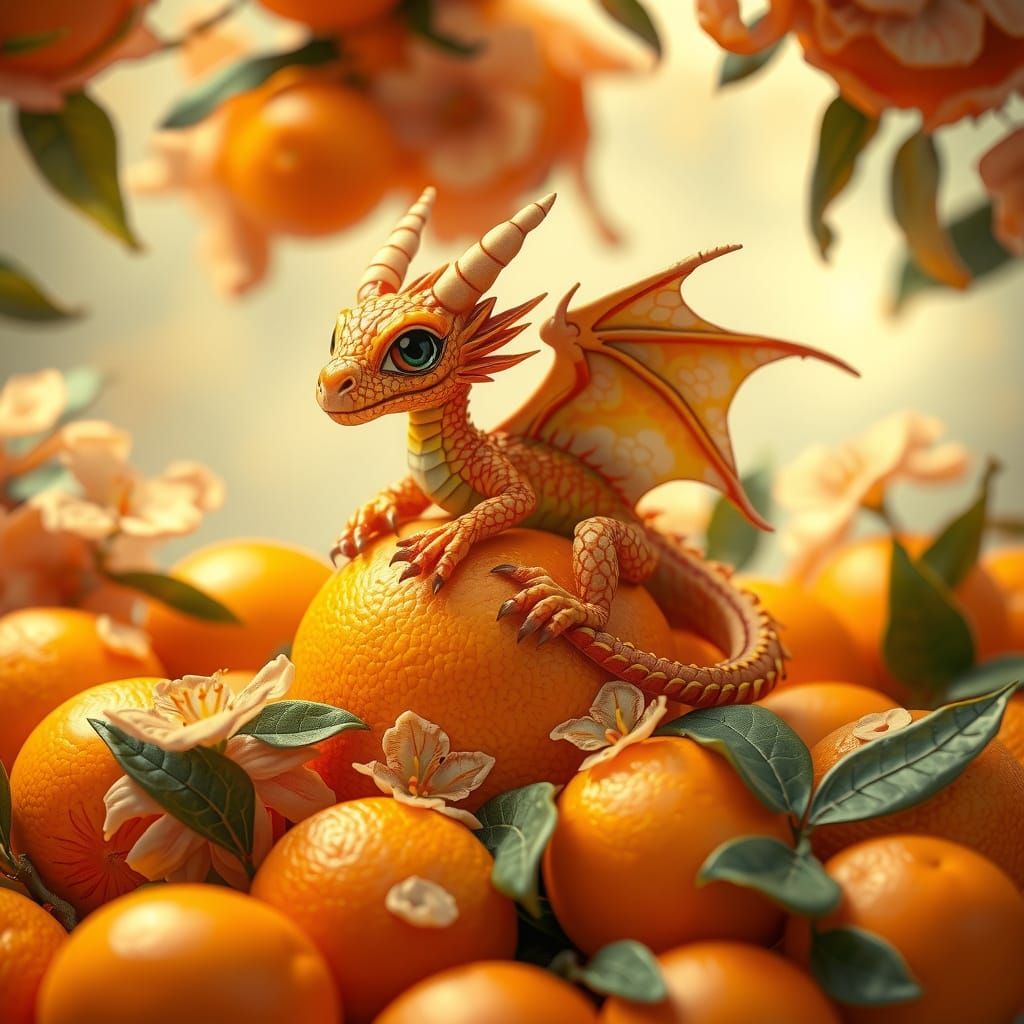 Enchanted Dragon Amidst Vibrant Orange Blooms