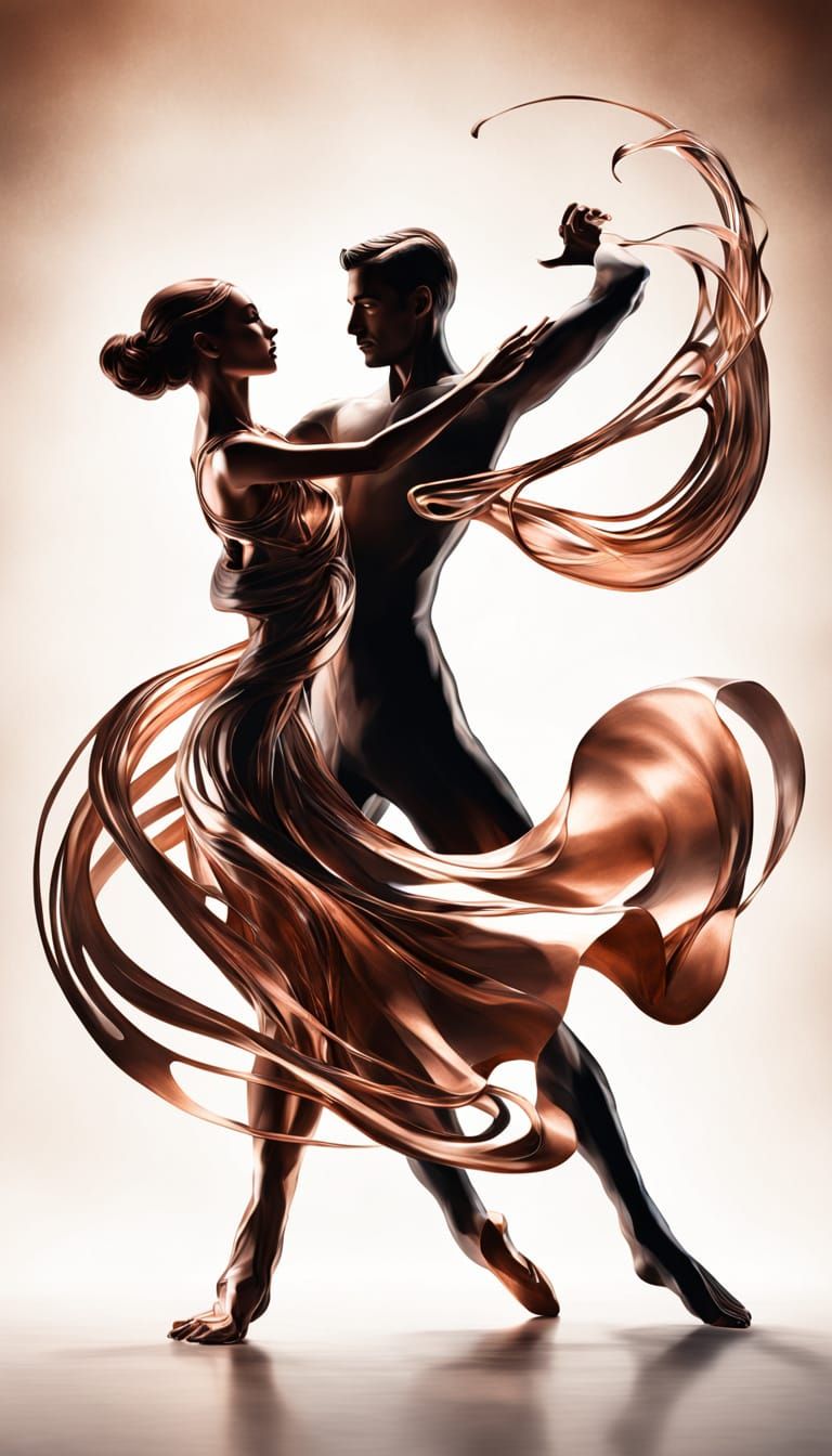 Copper Sculpture of Dancers in Fluid Embrace