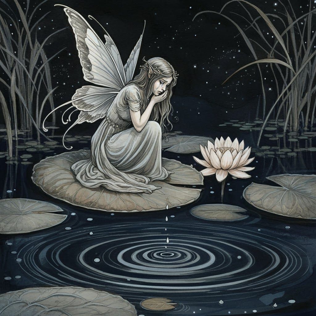 Ethereal Fairy Crying in the Moonlight