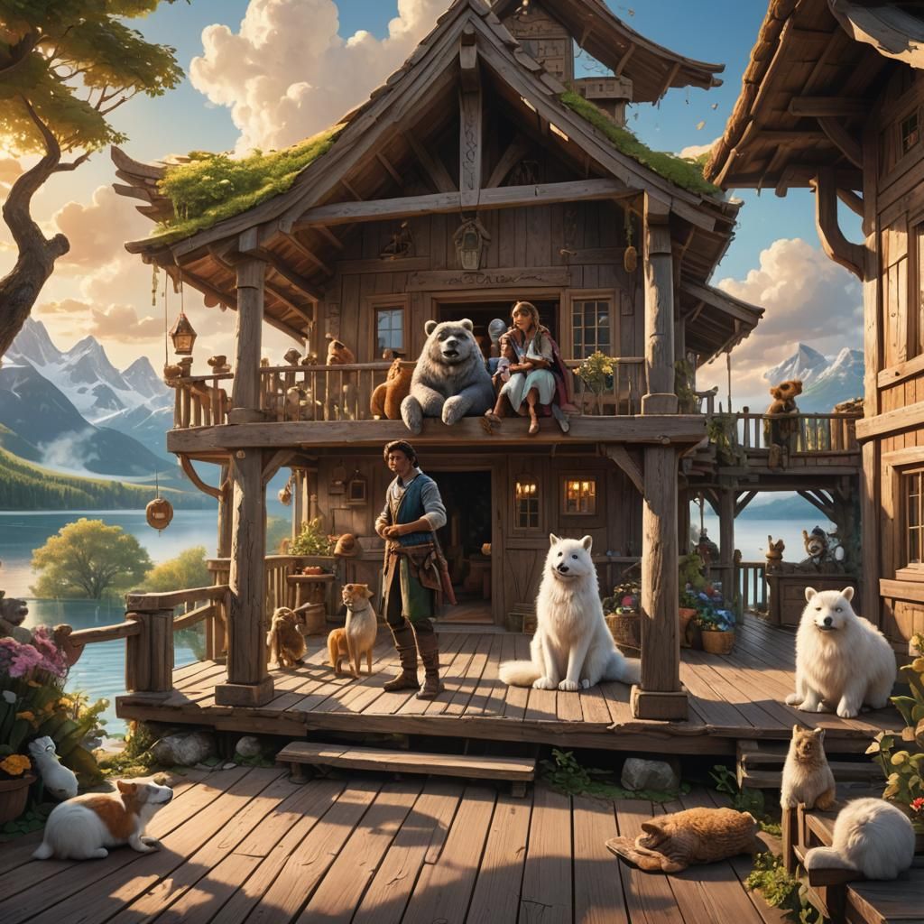 Family Embrace: Fantasy Concept Art in Cottage Core Style