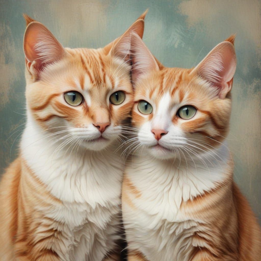 Friendly Cats in Cute Surreal Impressionist Style