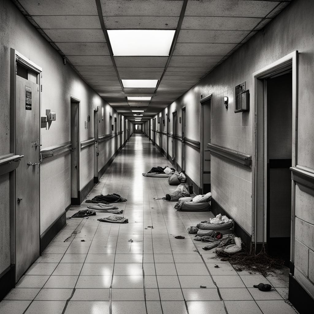 Sinister Hospital Corridor of Suffering in a Dark Style