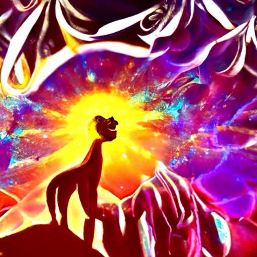 Astral Lion King Holographic Illustration in Mixed Media
