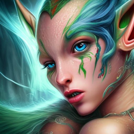 Hyperrealistic Alien Elf in Fairycore Style