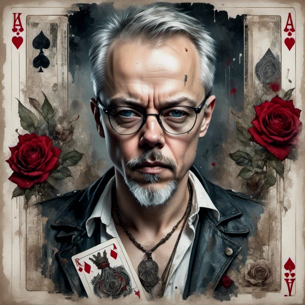 King of Spades Portrait in Watercolor Grunge